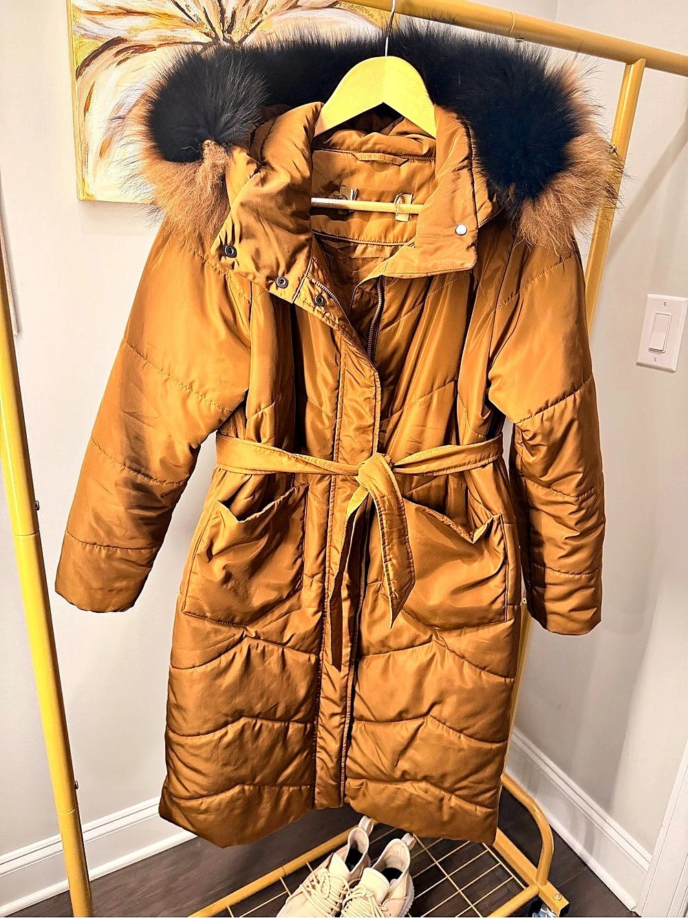 Guess Faux Fur Trim Puffer Brown Size 4